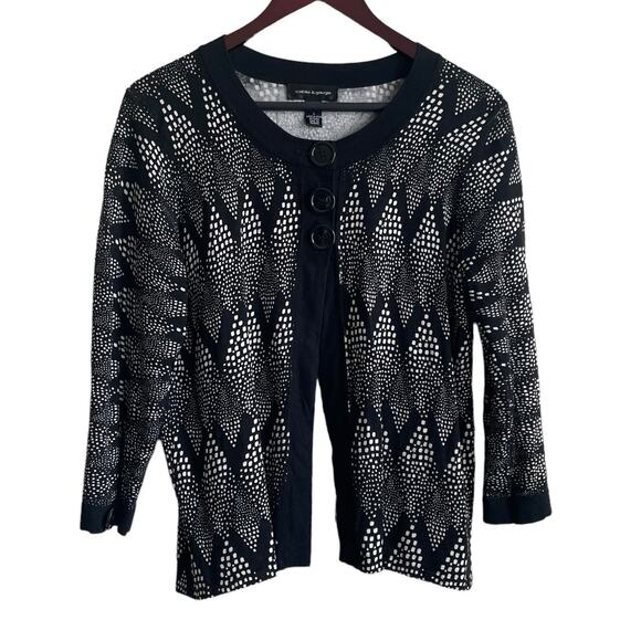 Cable & Gauge Women Cardigan L Black Crew Neck 3/4 Sleeve 3 Large Button Closure - Picture 1 of 10